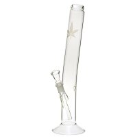 Glas Bong gebogen mit Hanfblatt - 42cm